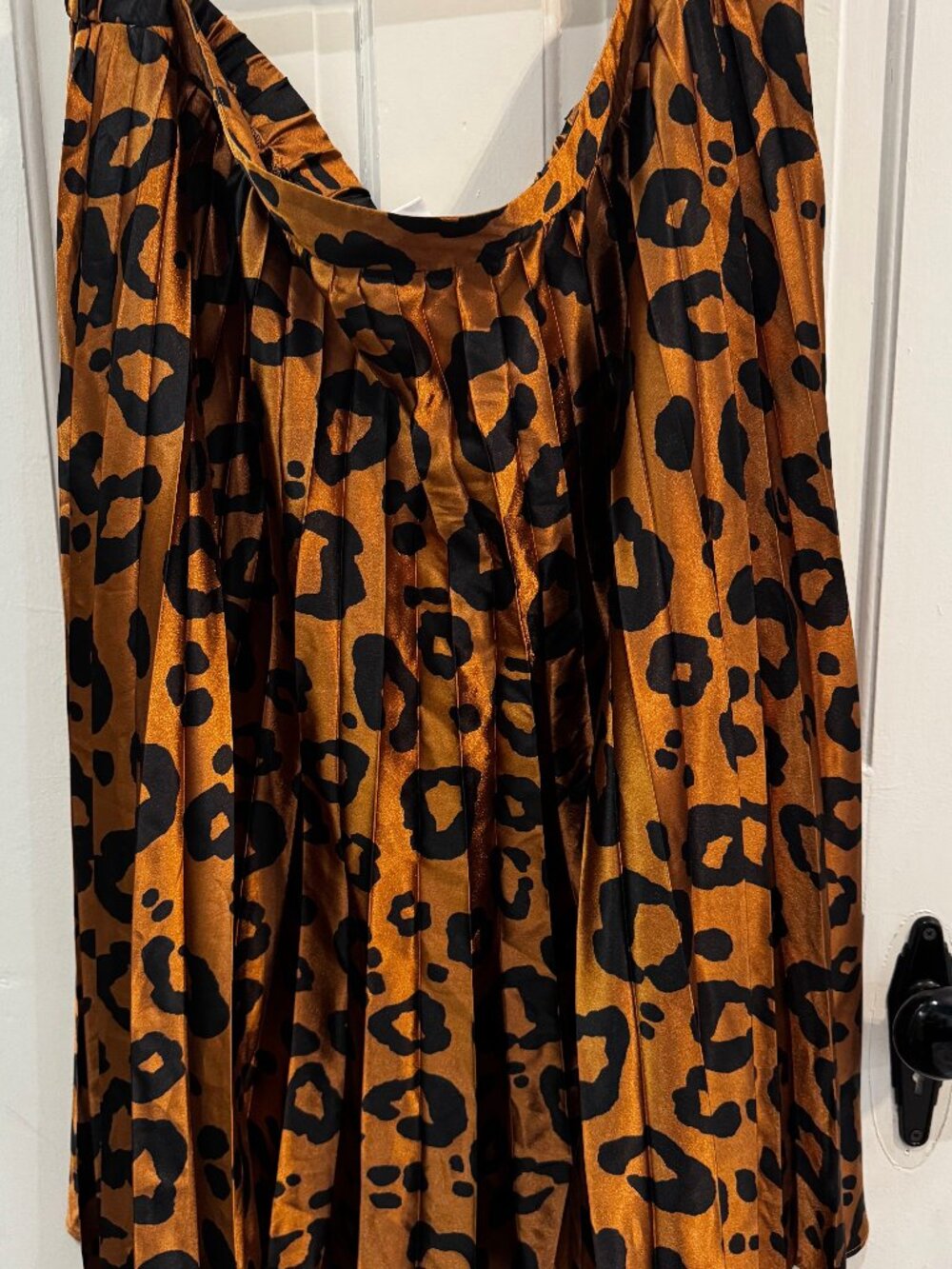 Ava & Viv Pleated Satin Midi Skirt Animal Print